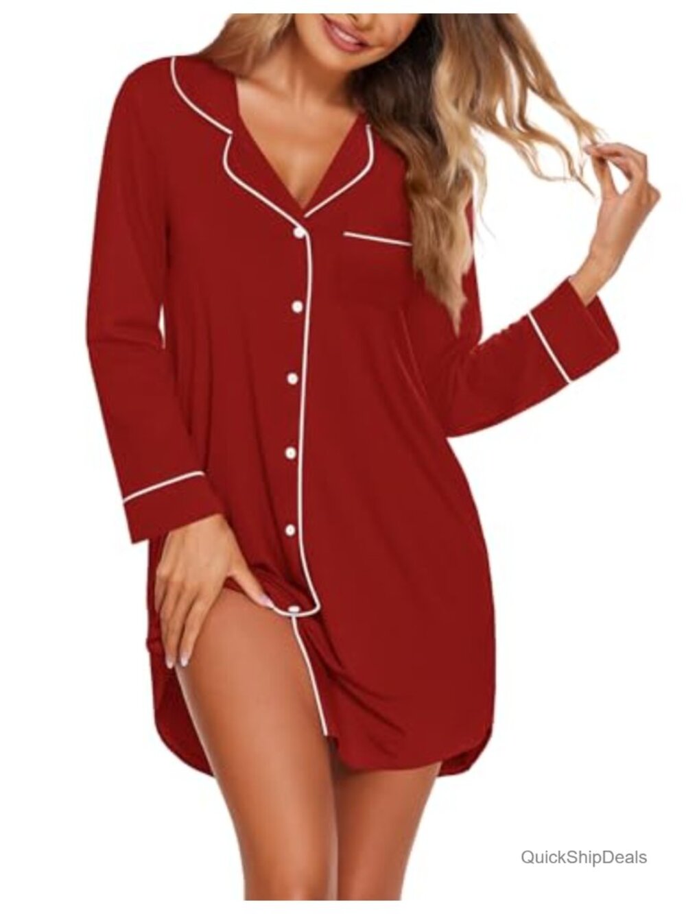 Ekouaer Nightgowns for Women Long Sleeve Button Pajama Dress